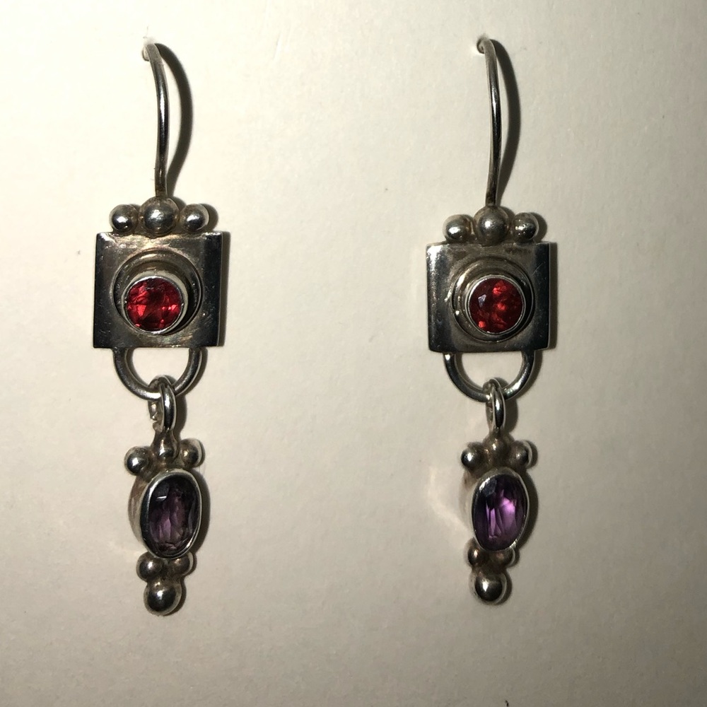 Rose and Lavender Gemstones Silver Dangle Earrings